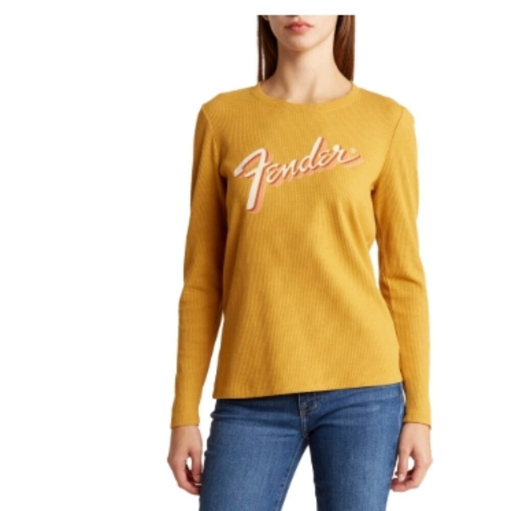 Lucky Brand Waffle Knit Fender® Long Sleeve Tee – Harvest Gold – Size S (NWT)